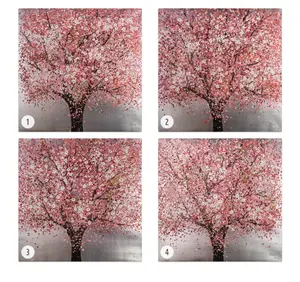 100% 手绘樱花树画画布大型花卉景观丙烯画现代壁画