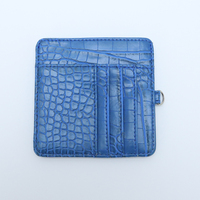 Dompet Lipat Tipis Motif Kulit Buaya Bahan Kulit PU, Tempat Kartu Multi Slot, Tempat Kartu Kredit & ID Dengan Gantungan Kunci Logam