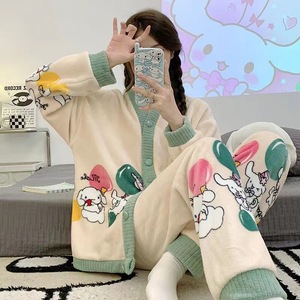 Ensemble de <span class=keywords><strong>pyjama</strong></span> en <span class=keywords><strong>polaire</strong></span> corail pour femmes, automne-hiver, col kimono avec poches, doux, moelleux, chaud, vêtements de <span class=keywords><strong>d</strong></span>étente pour l'<span class=keywords><strong>intérieur</strong></span> et l'extérieur - Product Image 5
