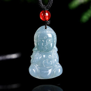 Pendentif Bouddha en Jadeite Naturelle Bleu Eau, Style Chinois, Design Original, Unisexe, Cadeau avec Certificat d'Expertise FG72 - Product Image 2