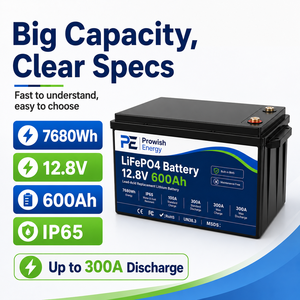 Batteria al Litio LiFePO4 a Stato Solido 12.8V 600Ah a Ciclo Profondo, 6000 Cicli, Sostituzione per <span class=keywords><strong>Batterie</strong></span> al Piombo-Acido per Camper, Nautica, Solare Prowish - Product Image 2