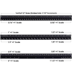 Penggaris teknik skala Imperial 12 inci multifungsi, alat tangan arsitektur penggaris Drafting tiga cabang aluminium Aloi - Product Image 4