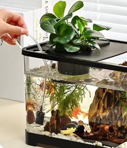 Mini aquarium décoratif pour poissons rouges-Design <span class=keywords><strong>simple</strong></span> Petit bol aquatique en plastique minimaliste avec lumière LED pour petit poisson d'ornement - Product Image 4