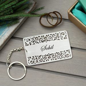 Llavero Personalizado Plateado con Nombre Grabado, Anillo de Metal con Diseño Decorativo, Regalo para Hombres, Mujeres y Niños - Product Image 3