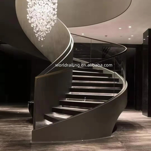 YL METAL Venda Quente Corrimão de Vidro Temperado Materiais de Madeira Sólida Escada Espiral Curvada - Product Image 2