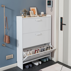 Gabinete <span class=keywords><strong>Zapatero</strong></span> <span class=keywords><strong>con</strong></span> Cajones Abatibles para Entrada Pasillo Estilo Moderno <span class=keywords><strong>y</strong></span> Sencillo Estante para Zapatos de Balcón Blanco - Product Image 4