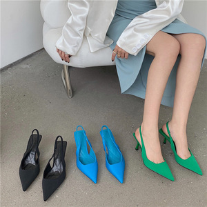 Summer New Pointed Thin Heels in the of Single Shoes After Empty Toe Sandals High Green Women's - Product Image 2