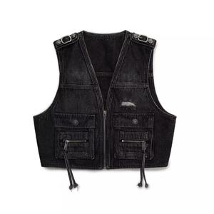 Chaleco vaquero sin mangas para hombre, estilo cargo, con bolsillos, lavado degradado, corte ajustado, para trabajo, venta al por mayor - Product Image 6