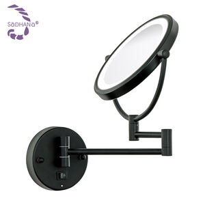 Miroir de rasage pour <span class=keywords><strong>homme</strong></span> noir de haute qualité, salle de bain, rond, grossissant, extensible, pivotant, avec lumière LED - Product Image 1