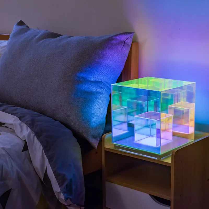 Modern Colorful Cube Desk Lamp Smart Rainbow Acrylic Magic Rubik's Cube Box Art Led Table Night Lights With Usb For Bedroom