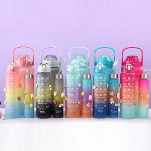 Nouveautés 2026 : Bouteille d'eau en plastique dégradée de 2L (2000ml) avec rappel de consommation, lot de 3 pièces - Product Image 6