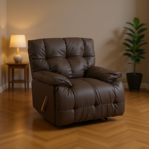 Poltrona Reclinabile Homeera Grigio-Marrone in Pelle Sintetica, Reclinazione Manuale, Schienale Trapuntato, Arredamento per Soggiorno - Product Image 2