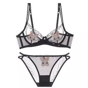 Puro desiderio Sexy Ultra-sottile biancheria intima <span class=keywords><strong>trasparente</strong></span> coniglio <span class=keywords><strong>Push</strong></span>-<span class=keywords><strong>up</strong></span> Anti espansione con anello in acciaio set reggiseno da donna - Product Image 1