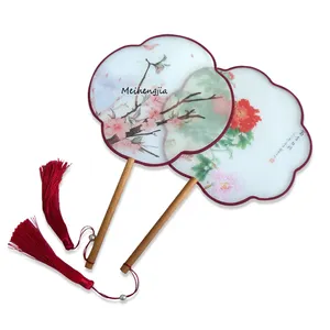 Ancient Chinese Clothes Brand logo Transparent Silk Wooden handle Hand Fan for Exhibition