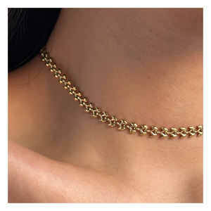 Collier YF4066 Vintage Fashion en acier inoxydable plaqué or 18 carats, sans ternissement, chaîne géométrique en forme de blé, de cerise et d'avion - Product Image 1