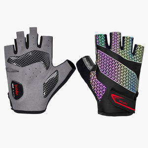 Gants de cyclisme Boodun, demi-doigts, motif réfléchissant coloré, polyester, unisexe, pour le vélo - Product Image 1