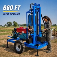 Petit appareil de forage de puits d'eau portable remorqué 200m 25HP avec pompe à boue Plateforme de forage pour eau domestique