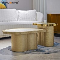 Luxuriöses Stein-Couchtisch-Set Italienisch Minimalistisch Modern Eisjade-Tischplatte Kunstlackierte Basis Ausziehbar Verstellbar Wohnzimmermöbel