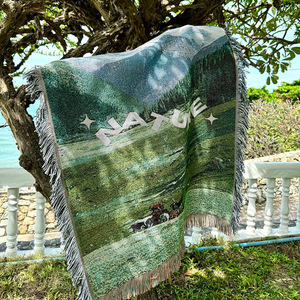 Plaid tissé Paysage <span class=keywords><strong>Montagne</strong></span> Moderne, Mélange Coton Polyester, Tapisserie à Pompons, pour Canapé et <span class=keywords><strong>Lit</strong></span>, Écologique, Décoration Bohème pour la Maison - Product Image 4