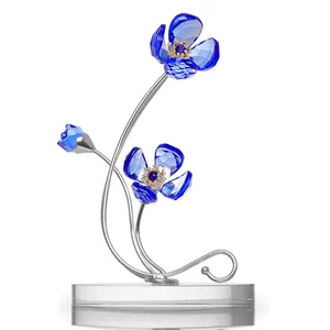 Figurine de fleur violette en cristal Bouquets de mariage en verre Figurines à collectionner Fleurs décoratives en cristal pour cadeau de décoration intérieure