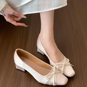 Zapatos de Tacón Grueso con Lazo de Satén y Chifón Estilo Francés para Mujer, Novedad 2026, Estilo Coreano, Perfectos para Vestidos - Product Image 2