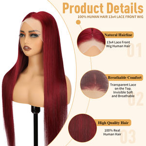 Perruques en dentelle frontale de 28 pouces, <span class=keywords><strong>couleur</strong></span> bordeaux 99j, <span class=keywords><strong>cheveux</strong></span> humains, perruque bordeaux, densité 180%, pré-épilées, perruques en dentelle frontale de <span class=keywords><strong>cheveux</strong></span> humains pour femmes - Product Image 3