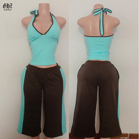 Ensemble deux pièces décontracté pour femme avec logo personnalisé : débardeur court côtelé et pantalon de survêtement capri à cordon de serrage et jambes larges
