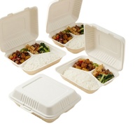 Boîte à lunch jetable en bagasse, 3 compartiments, type bento, biodégradable, compostable, écologique, pour plats à emporter