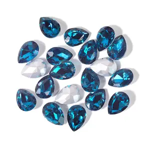 Teardrop זכוכית אבנים כסף Rhinestones צלול לתפור על Rhinestones