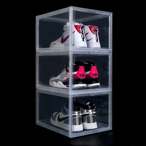 Hot Sale Clear Magnetic shoe box storage Drop Front sneaker box custom plastic shoe boxes Acrylic stackable Transparent