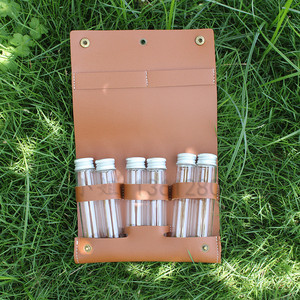 Outdoor camping leather condiment bottle storage bag, includes 6 glass condiment bottles and a <b>BBQ</b> bag. - Product Image 1