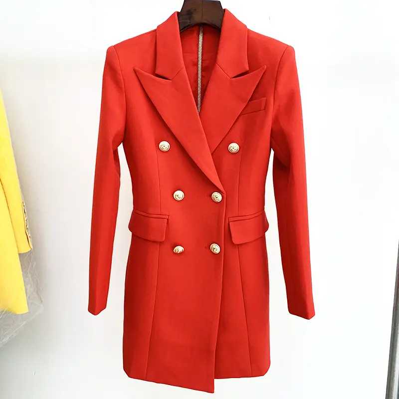 नई Dropshipping गर्म बेचने के थोक फैशन स्लिम फिट औपचारिक डबल छाती लाल महिलाओं देवियों कट बाहर रंगीन जाकेट पोशाक