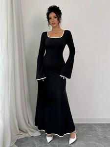 Nuovo Abito <span class=keywords><strong>Elegante</strong></span> 2026 in Stile Europeo e Americano <span class=keywords><strong>con</strong></span> <span class=keywords><strong>Scollo</strong></span> Quadrato, Colori Misti, Effetto Snellente per Signore - Product Image 3