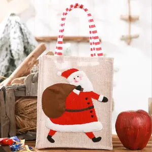 Bolsa de Mano Pequeña con Bordado de Dibujos Animados de Santa Claus, Bolsa de Regalo de Navidad de Tela de Lino Ecológica, Bolsa para Dulces - Product Image 5