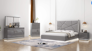 Trắng bóng Sáu ngăn kéo bàn trang điểm với lớn gương gỗ Vanity với hai đêm là viết tắt của Bộ đồ nội thất phòng ngủ - Product Image 2