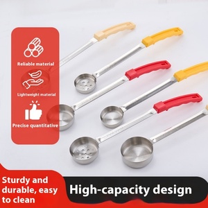 Stainless Steel Sustainable Soup Ladle Flat Bottom Hot <b>Pot</b> Spoon Long Handle Rubber Grip Colander Pan Utensil Kitchen - Product Image 2