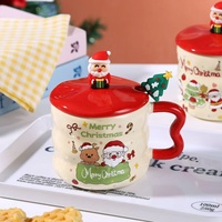 Ensemble de tasses en céramique de Noël avec couvercle 3D Père Noël, renne, bonhomme de neige, sapin de Noël, tasse à café avec cuillère, boîte cadeau de Noël, vaisselle de fête