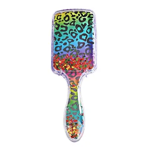 Creative glitter school cute plastic air mermaid leopard massage detangling hair brush cushion comb for kids girls