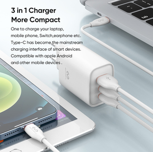 Miccell <span class=keywords><strong>USB</strong></span> Type-C 3-Port 65W PD sạc nhanh với OTP bảo vệ 30W đầu ra cho máy tính xách tay & điện thoại di động - Product Image 6