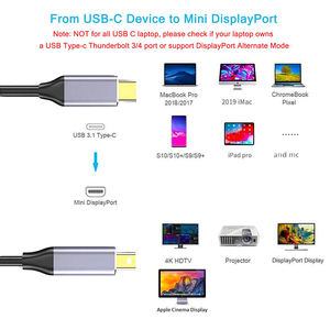 <span class=keywords><strong>C</strong></span>âble adaptateur OEM 1.8m <span class=keywords><strong>Mini</strong></span> <span class=keywords><strong>DisplayPort</strong></span> <span class=keywords><strong>USB</strong></span> Type <span class=keywords><strong>C</strong></span> 4K 60Hz vidéo pour MacBook Air Pro <span class=keywords><strong>Mini</strong></span> DP Display Port - Product Image 5