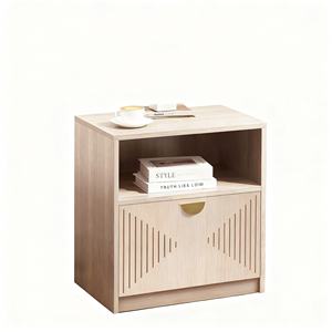 Table de chevet moderne en bois avec porte cannelée et étagère ouverte, table d'appoint pour chambre à coucher et salon - Product Image 4