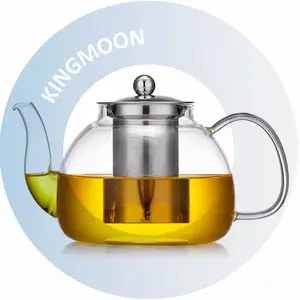 40盎司/1200毫升硼硅酸盐玻璃茶壶不锈钢浸泡器手动使用现代咖啡茶具可持续活叶茶壶