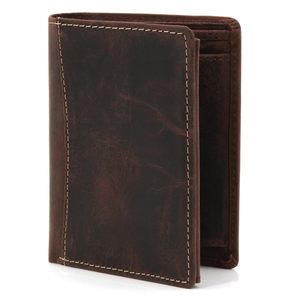<b>Men's</b> Retro <b>Wallet</b> Top Layer Crazy Horse Cowhide <b>RFID</b> Blocking Casual Short <b>Wallet</b> Coffee Brown Solid Color Spring 2024 - Product Image 1