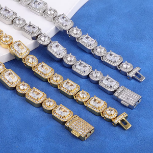 Bracelet tendance unisexe en chaîne de sucre rocheux mélangé carré et rond avec fermoir à boucle manuelle et zircon, accessoires - Product Image 4