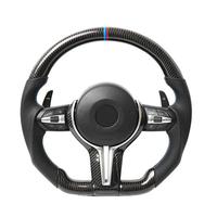Volant BMW M en fibre de carbone avec bande tricolore, cuir perforé, palettes de changement de vitesse, forme D, remplacement amélioré pour la plupart des modèles