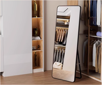 Miroir rectangulaire pleine longueur avec cadre en aluminium noir ultra fin, à fixer au mur ou sur pied, pour chambre ou salon, directement de l'usine
