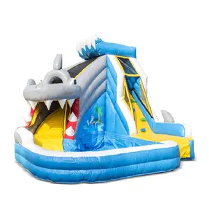 Mini parc aquatique gonflable en forme de requin, diapositives d'eau, pour enfants, jardin, maison à rebond, vente en gros,