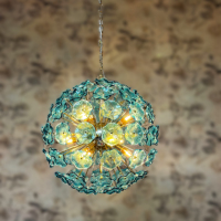 Lustre Globe à fleurs moderne de style glamour de Murano, couleur bleue, verre soufflé avec cadre métallique en laiton, suspension Art déco