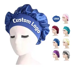 New style 2020 custom printed logo ladies hair woman sleeping bonnets satin personalized sleep bonnet with elastic band