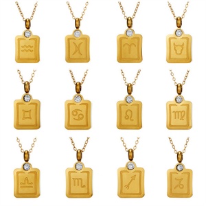 Collier délicat pour femme, personnalisé, plaqué or, en acier inoxydable, avec breloque zircon, pendentif 12 signes du zodiaque - Product Image 2